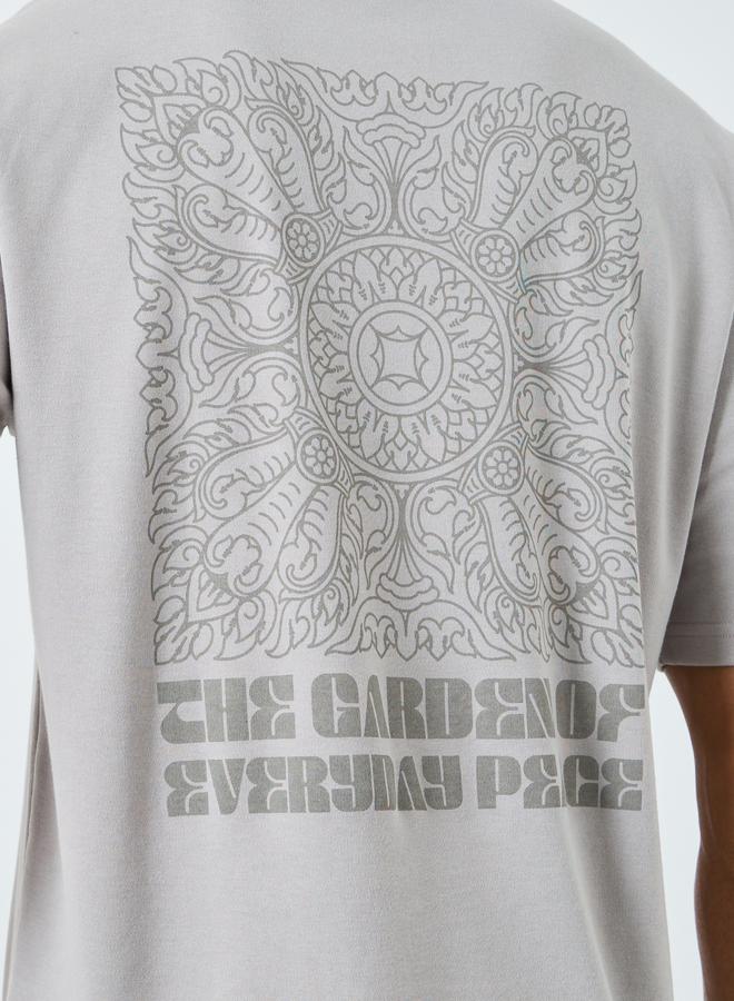 Styli Men Grey Graphic Print Oversized Crew Neck T-Shirt - Image 3